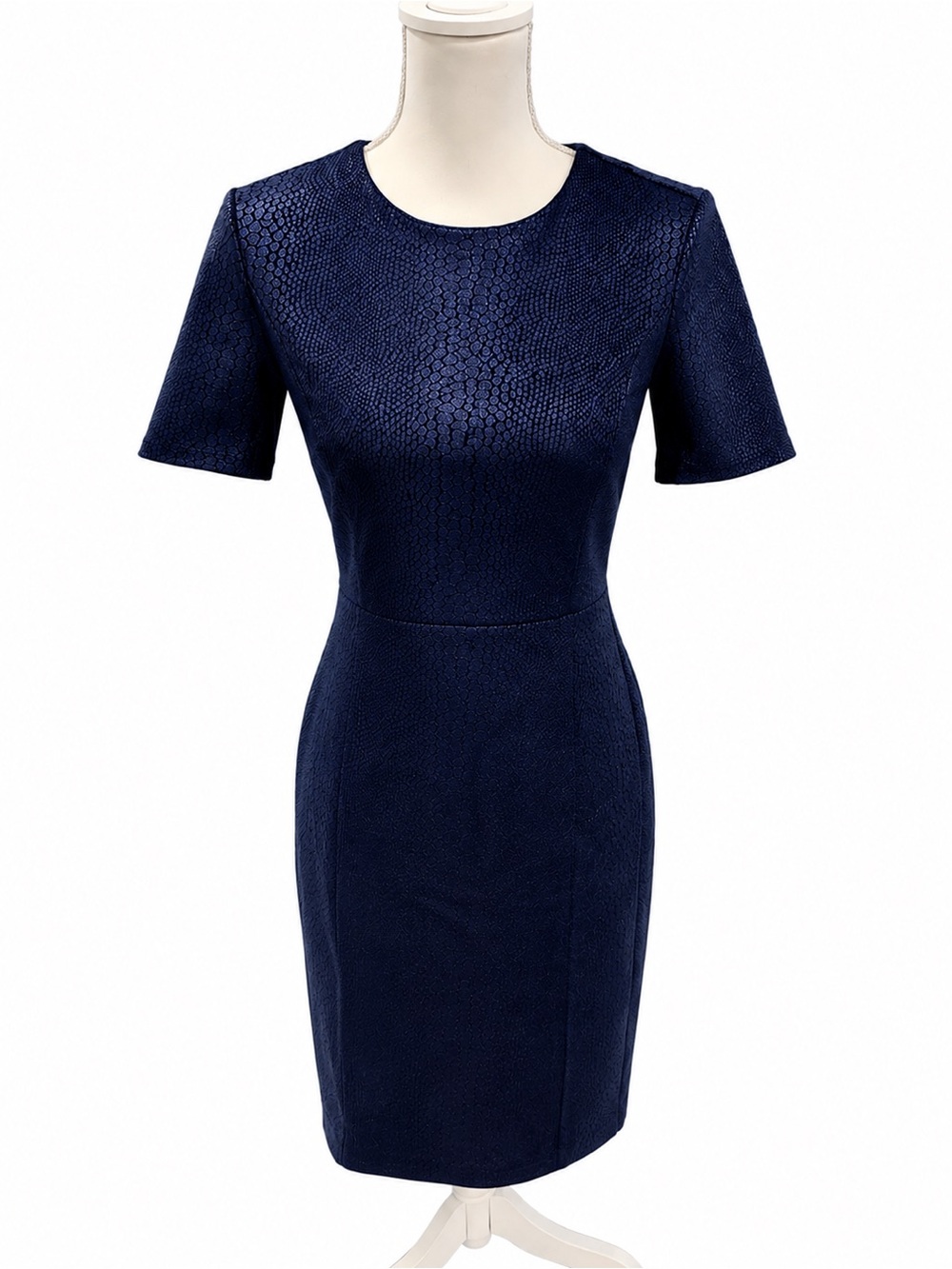 Elie Tahari Navy Faux Suede Fitted Short Sleeve Emily Dress Size 4